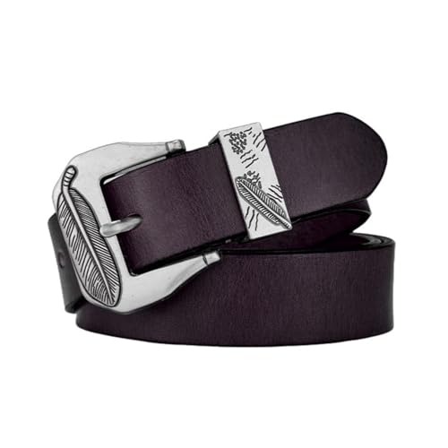 Casual Classic Leather Belts for Men Women, Genuine Leather Belt Engraved Buckle Work Belts for Jeans