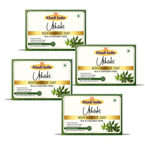 Image of Khadi Neem Handmade Bathing Soap Bar 125g (Pack of 4) | Natural & Herbal | Deep Cleansing for Glowing Skin | Removes Dirt & Excess Oil | For Itchy, Red, & Irritated Skin | All Skin Types