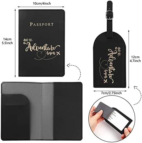 2 Pcs Passport Covers and 2 Pcs Luggage Tags, PU Leather Passport Holder Cover Travel Wallet Case Organiser for Passport Credit Card Business Cards Boarding Passes (Alphabet)