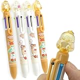 YEEMO 4-Pack 6-in-1 Multicolor Ballpoint Pens, 0.7 mm Multi Color Pens All in One with Crystal Decorative Toppers & Pen Pouch, Creative Writing Pens for Office, Journaling & Everyday Use (Duckling)