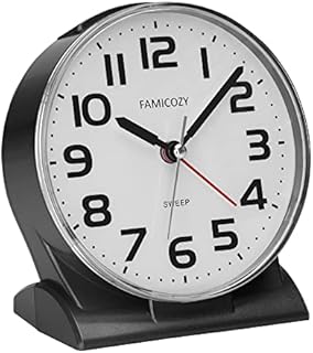 FAMICOZY Silent No Ticking Alarm Clock,Readable for Seniors Vision Impaired,Easy to Set,Ascending Alarm,Snooze,Gentle Wake,Soft Backlight,Battery Operated,Black