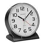 FAMICOZY Silent No Ticking Alarm Clock,Readable for Seniors Vision Impaired,Easy to Set,Ascending Alarm,Snooze,Gentle Wake,Soft Backlight,Battery Operated,Black