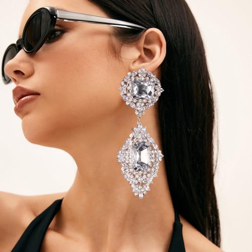 Silver Crystal Chandelier Earrings For Women Rhinestone Dangle Earrings For Wedding Formal Prom Jewelry Gifts2