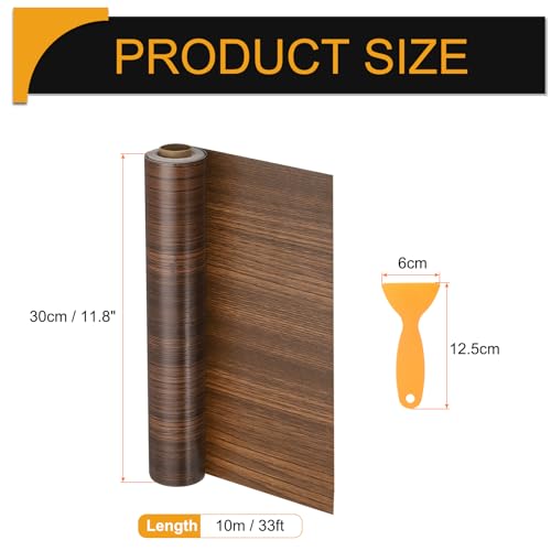 Image of HARFINGTON Wood Grain Repair Tape 11.8 Inch x 33ft Self Adhesive Repair Patch Tape Simulated Wooden Floor Tapes with Plastic Scraper for Tables Doors Windows Furniture, Ebony