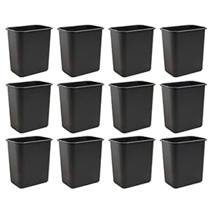 United Solutions 7 Gallon / 28 Quart Space Saving Trash Wastebasket, Fits Under Desk and Small, Narrow Spaces in Commercial, Kitchen, Home Office, and Dorm, Easy to Clean, Pack of 12, Black