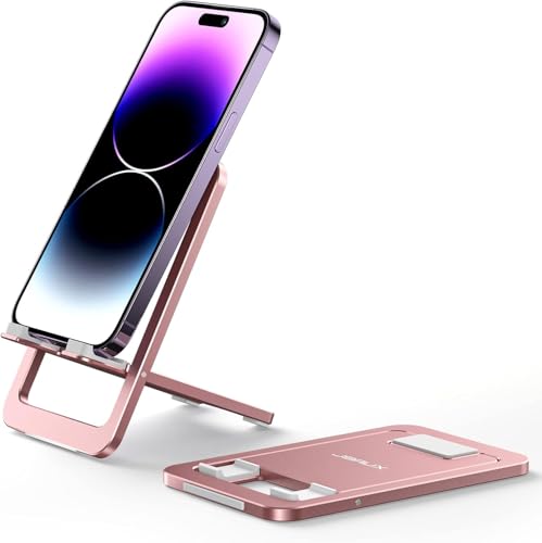 Image of JSAUX Universal Mobile Stand for Desk, Foldable Aluminum Adjustable Phone Stand for Desk Smart Gadgets, Mobile Holder for Home Compatible for iPhone 16 /15 /14 Pro Max, Galaxy S25 /S24 /S23, Pink