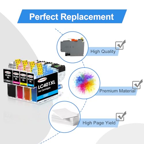 Image of LC401 LC401XL Ink Cartridges for Brother Printer LC401 XL Ink Replacement for Brother MFC-J1010DW Ink Cartridges MFC-J1010DW J1170DW J1012DW DCP-J1800DW Printer (4 Pack-LC401 XL LC401XL Ink)