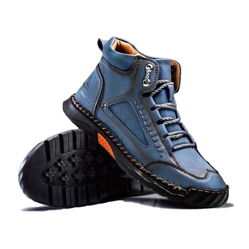 Exusiai Men's Handmade Leather Chukka Boots - Fashion High-Top Ankle Lightweight Loafers Casual Walking Shoes for Driving Outdoor and Everyday Wear