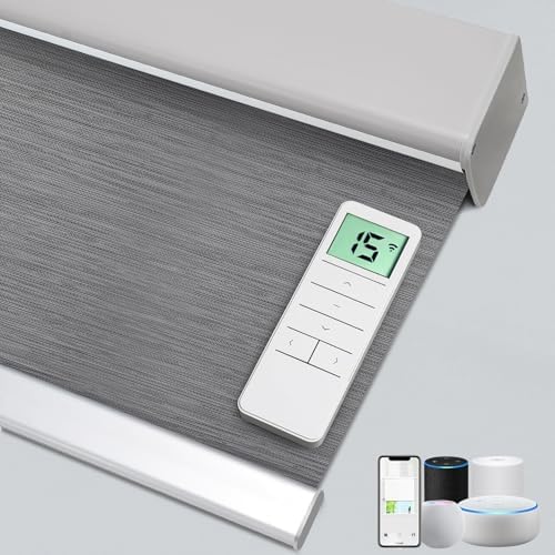 Motorized 100% Blackout Roller Shades – Custom Smart Blinds with Remote Control, Rechargeable Battery or Plug-in Motor, Tuya WiFi Optional, Home & Office Automatic Window Shades (Graphite Gray/CH9425)