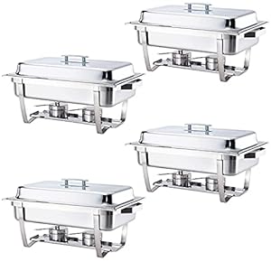 70014-GRAY 4 Pack 8QT Chafing Dish High Grade Stainless Steel Chafer Complete Set, 8 QT, Alpine Gray Handle