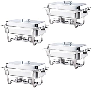 ALPHA LIVING 70014-GRAY 4 Pack 8QT Chafing Dish High Grade Stainless Steel Chafer Complete Set, 8 QT, Alpine Gray Handle