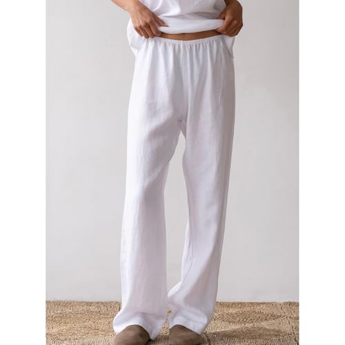Songling Linen Pants Women Casual Lounge Wide Leg Simple Pant Summer Boho Beach Vacation Outfits3