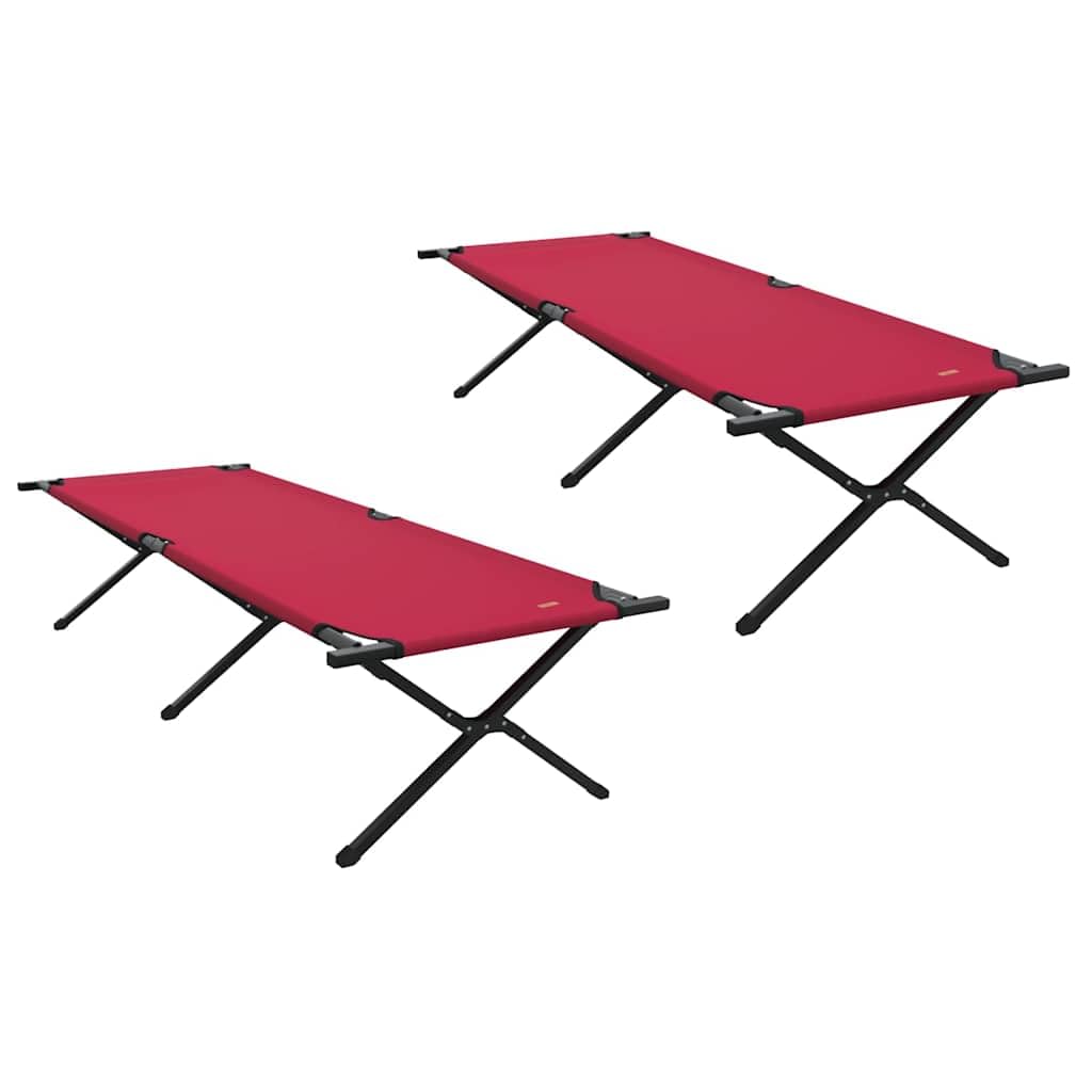 vidaXL Cama de Camping Plegable Manual 2 uds. Rojo 210 x 80 x 46 cm | se pliega fácil para guardar y llevar, hecho con tela de poliéster resistente, rojo brillante le da un toque moderno
