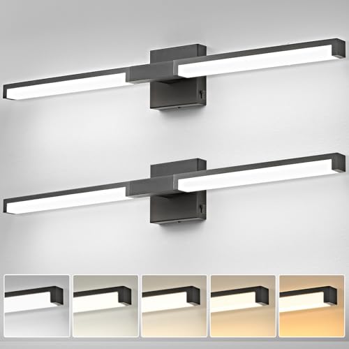 Image of OKELI Modern Bathroom Light Fixtures Over Mirror, 32 Inch Matte Black Vanity Light Bar for Bathroom, 16W 5CCT Diammable Wall Light - 2Pack