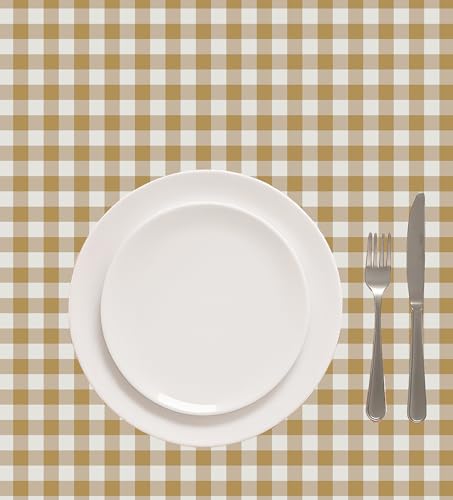 Image of Casableu Gingham Checks Mustard Table Cloth for 6 Seater Dining Table | 52x72 Inch Rectangular Table Cover | Dust-Proof, Washable Fabric | Decorative Checkered Dining Table Cover for Home