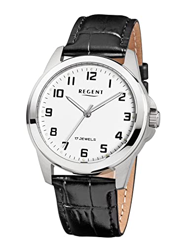 REGENT F1391 - Reloj de pulsera de cuerda manual, plata, Estilo clásico