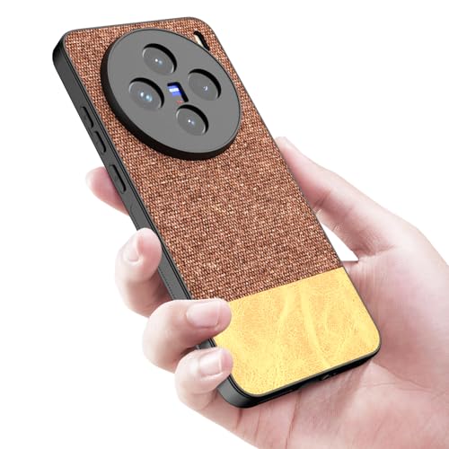 Image of Kapa Soft Fabric & Leather Hybrid Protective Back Cover for Vivo X200 (5G) | Shockproof Slim Hard Anti Slip Back Case (Brown)