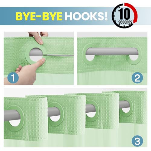 SORTTO Ringless Waffle Shower Curtain with Snap in Liner Set, 71x74, Green by SORTTO - Used condition - Image 3