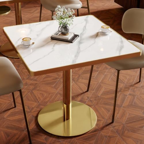 Image of AliSefaiy31.5''Square Dining Table,Square Pedestal Table,Marble BistroTable | 1.2 inch Marble Tabletop, Heat Resistant /Scratch Resistant /Easy Clean /Dining Room /Restaurants /Small Spaces /Marble White