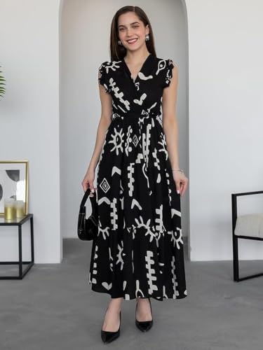 Image of ROYALICA Women's Pure Cotton Maxi Midi Dress Western Dress for Women Elegant Floral Printed Long Dresses | Soft & Breathable Fabric | Casual Trending Dress for Women