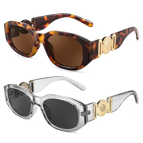 Image of FEISEDY Retro Trendy Rectangle Sunglasses Women Men Narrow Shades B2322 | |Vintage Shades |UV400 Protection |Blocks Glare |Women & Men |Comes With A Storage Case