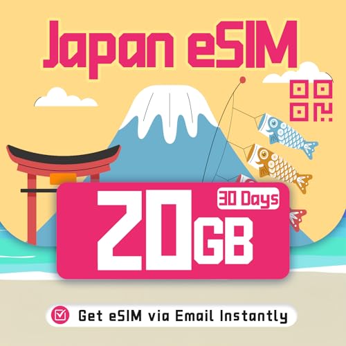 Prepaid Japn eSIM Card | 20GB 30-Day Data Plan | Instant QR Code & Top-Up Anytime | 5G/4G High-Speed | Hotspot Supported | Local Carrier | No Contract & SIM Card Needed | for Unlocked iOS & Android