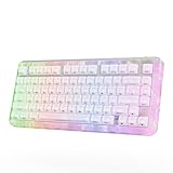KiiBOOM Jade75 75% CNC+UV樹脂成型 ワイヤレスメカニカルキーボード RGBバックライト搭載 BT5.0/USB-C/2.4GHz 無線ゲーミングキーボード QMK&VIAプログラマブル ホットスワップ対応 Windows/Mac/Linux対応 (White)