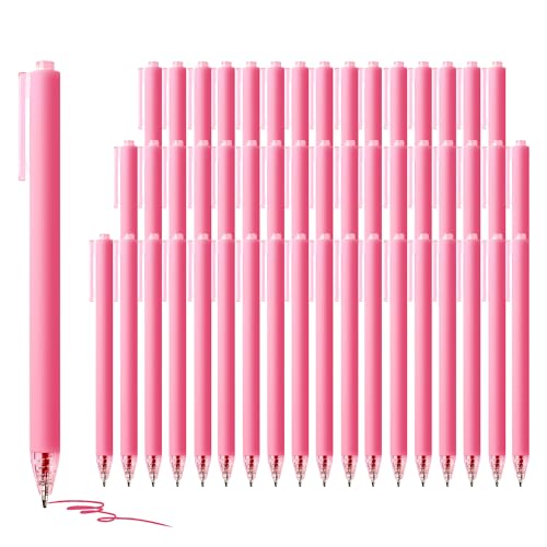 deegtran Pens Bulk, 50 Pack Smooth Pink Ink Ballpoint Pen, Wholesale Retractable Pens, No Bleed Aesthetic Click Pen Medium Point, 1.0MM
