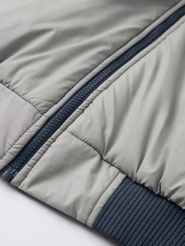 Image of The Souled Store Orion Men and Boys Full Sleeves Band Collar Navy and Grey Solid Polyester Reversible Lightweight Everyday Oversized Fit Bomber Jacket