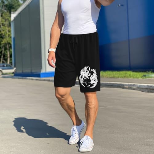 Roosters Fighting Pajama Shorts for Men, Men's Pajama Bottoms, Sleepwear for Summer4