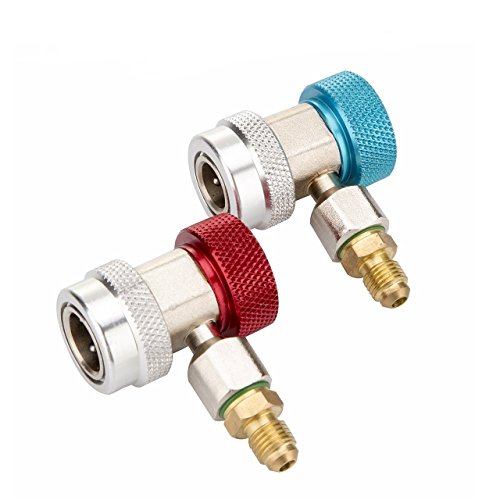 Adjustable A/C R134A Adapter, Auto Air Conditioning R134A Quick Coupler Fittings Freon Conversion kit Quick Connector High Low Air Conditioning Manifold Gauge Hose Freon, 1/4" SAE HVAC (Update)