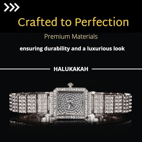 Halukakah Kids' Diamond Watch Sparkling Starry: 18k Real Gold/Platinum Plated,Elegant & Casual Rectangle Dial,Full of Diamonds,Stainless Steel Band Quartz Watch,Present for Boys and Girls4