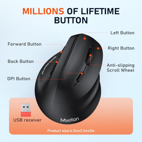 Mouse vertical inalámbrico MEETION para evitar fatiga muscular con Bluetooth 5.2 7