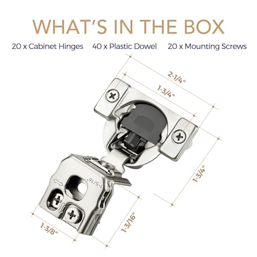 Image of 20 Pack 10 Pairs 1-5 /16 inch Overlay Soft Close Hinges for Kitchen Cabinet Hinges Satin Nickel Hidden Hinges Stainless Steel Concealed Hinge self Closing