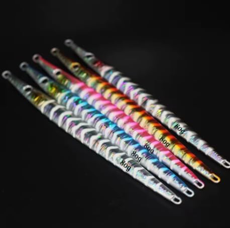 Metal Fishing Jig Lures, 80g, Luminous Stripes, 3D Simulation Eyes, High-Grade Laser Paper, 5 Colors