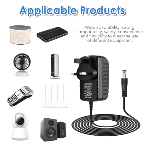 12V 3A Power Adapter AC 100-240V to DC 12V Power Supply UK Plug 5.5mm x 2.5/2.1mm Jack Wall Charger for Home and Office Use Compatible with LED Strip Lights CCTV Cameras ADSL Cats and More - Image 5