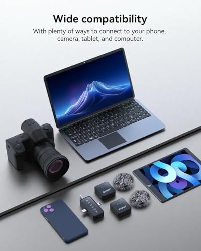 Image of PQRQP 3-in-1 Mini Microphone for iPhone /Android /Camera, Hi-Fi Audio, Wireless Microphones, 328ft Range, 20H Battery, Lapel Mic with Noise Reduction for Live Streaming, TikTok, YouTube (Graphite Gray)