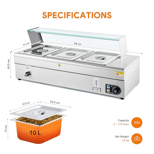 Chauffe-aliments électrique avec température réglable, arrêt automatique et vanne de vidange pour buffet, food truck et restauration