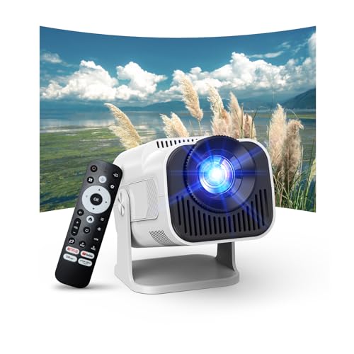 Image of 4K Projector with Wifi and Bluetooth, 1080P Native Mini Projector Portable, Compatible with YouTube/PrimeVideo/Disney, Smart Home Outdoor Projector-White