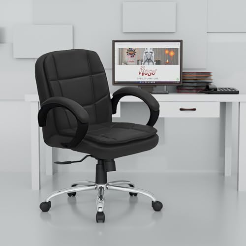 ROSE® Oliveya Leatherette Executive Mid Back Revolving Office Chair with Integrated Lumbar Support, Comfortable Leather Seating for Manager, Desk, and Work Use, 1 Year Warranty (Midnight Black)