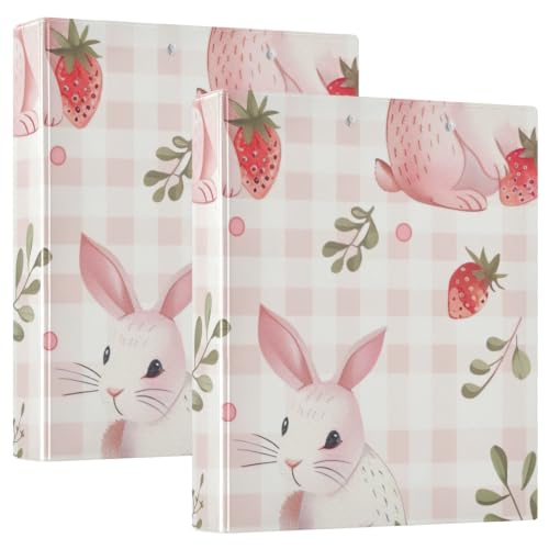 Classeur rose à 3 anneaux motif lapins mignon classeur avec poches