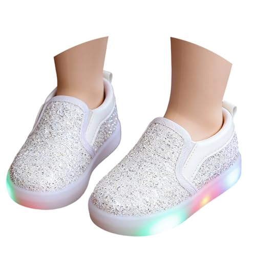 Baskets pour fille avec lumières LED clignotantes, chaussures décontractées scintillantes, semelle compensée respirante pour enfants, Blanc., 27.5 EU