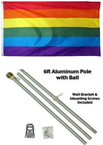 New They can be used indoors or outdoors.2x3 2'x3' Rainbow Gay Pride Flag Aluminum Pole Kit Gold Ball Top.The authentic design is based on information from official sources