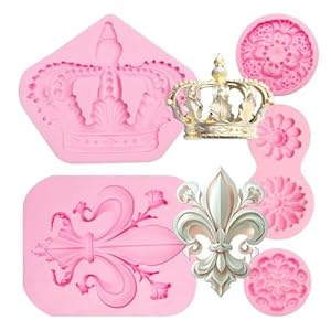 Royal Crown and Gem Silicone Mold Set, Baroque Style Clay Molds for Crafts, Pink
