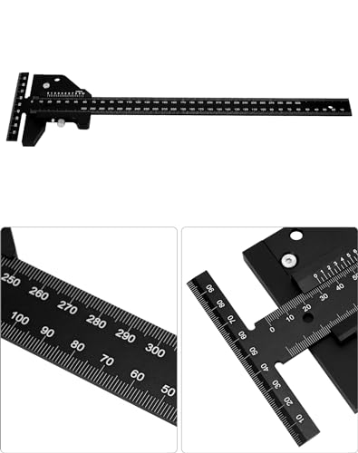 QWORK® T-Lineal für Holzarbeiten, Aluminiumlegierung, Tischler-Winkellineal, Holzbearbeitungsschreiber, 0-300mm