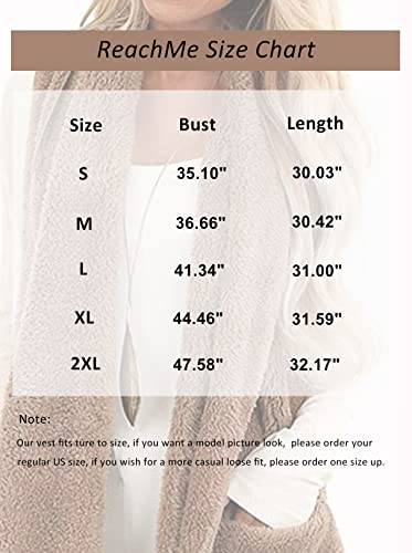 Reachme Womens Sleeveless Sherpa Vest With Pockets Lapel Open Front Fleece Cardigan Sweater Fuzzy Jacket Coat thumb #4