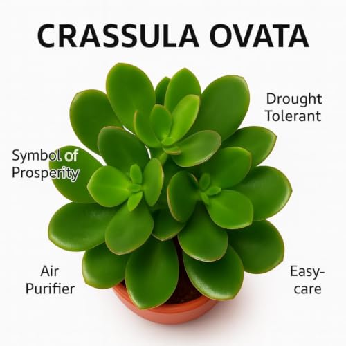 Image of Original Kuberakshi Jade Plant (Crassula Ovata) with Pot | Lucky Money Plant Indoor Succulent | Vastu Feng Shui Good Luck Tree for Home Office Decor | Easy Care Live Plant Pack of 1
