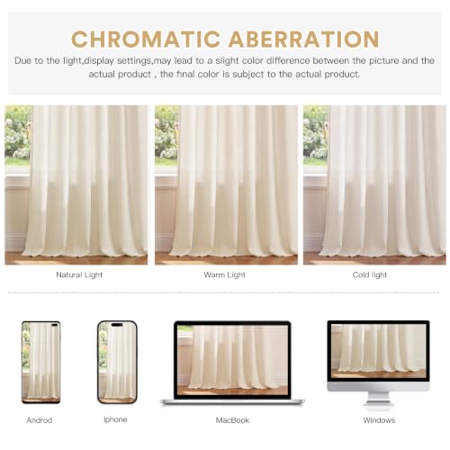 PrinceDeco Linen Semi Sheer Curtains for Living Room, 52x63 inch, Ivory - image 8