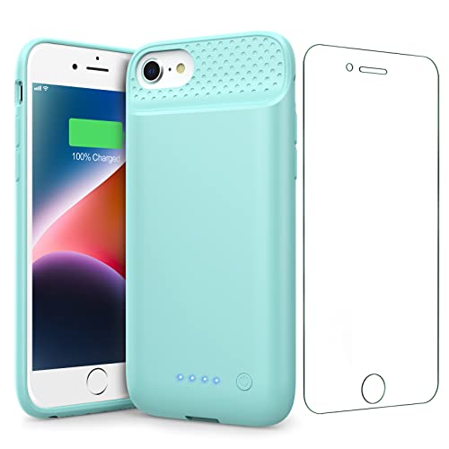 QTshine Battery Case for iPhone 8/7/6s/6/SE (2022/2020) [2025 Upgraded] 7000mAh Ultra-Slim Portable Extended Charger Cover for iPhone 8/7/6s/6/SE (2022/2020) Charging Case (4.7 Inch)-Green