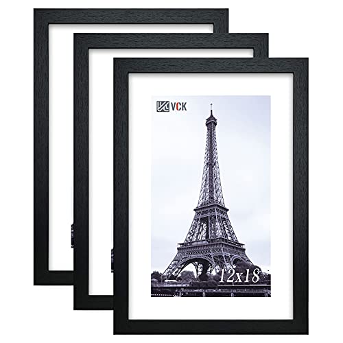Image of VCK 12x18 Frames 3 Pack, Black Poster Frame MDF Wood with Polished Plexiglass, Wall Mounting Horizontal & Vertical Display